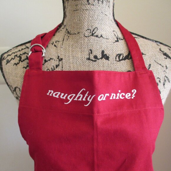 NWOT! Christmas Apron One Size Fits Most, Red w/Ornaments and Naughty or Nice? - Picture 3 of 7